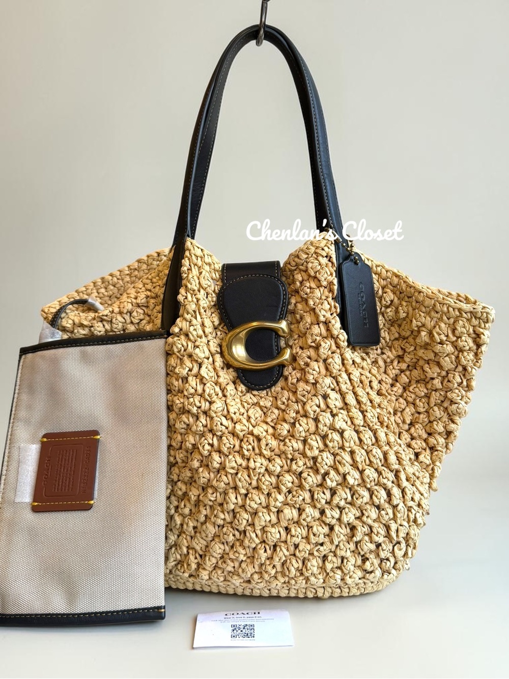 Coach Small Straw Tote With Wristlet - Picture 6 of 16